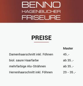 Benno Hagenbucher Friseure - Preise